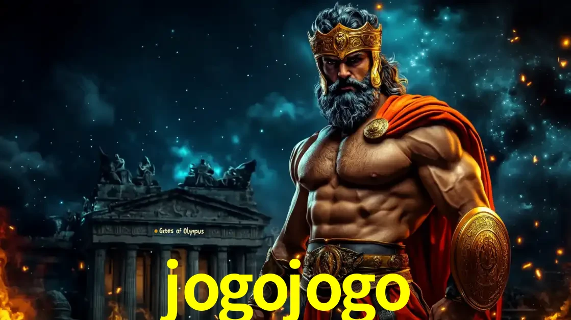 O poderoso Zeus do jogo de slot Gates of Olympus em frente ao seu templo, pronto para lançar multiplicadores divinos e prêmios épicos no cassino online jogojogo.