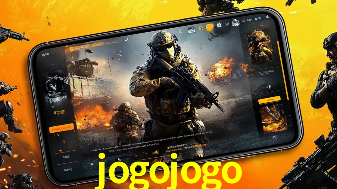 Um smartphone exibindo a interface de um jogo de tiro em primeira pessoa, com um soldado em um cenário de batalha, representando a ação dos e-sports para apostar no jogojogo.