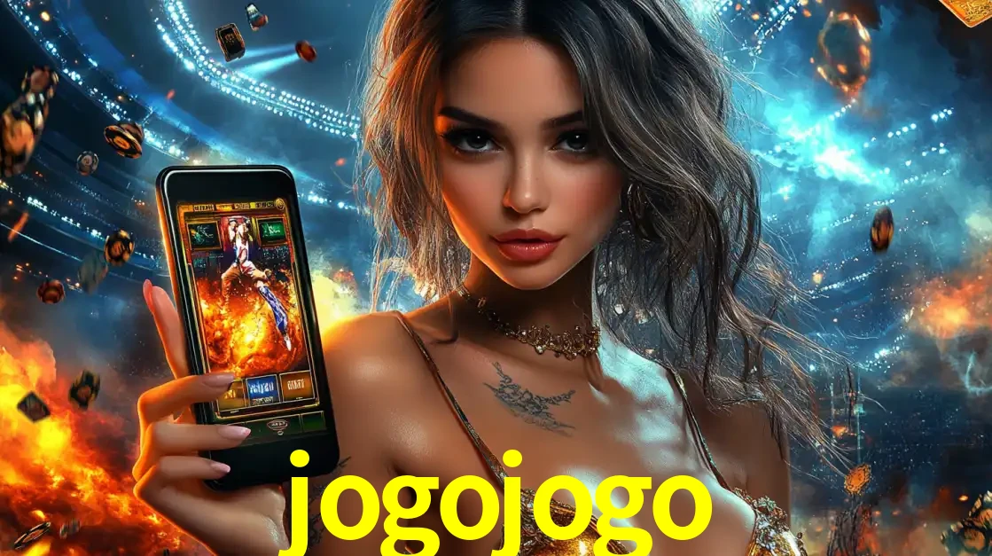 Mulher segurando um celular com um jogo de slot em destaque, tendo como fundo um estádio vibrante, simbolizando a emoção de jogar no cassino móvel jogojogo.